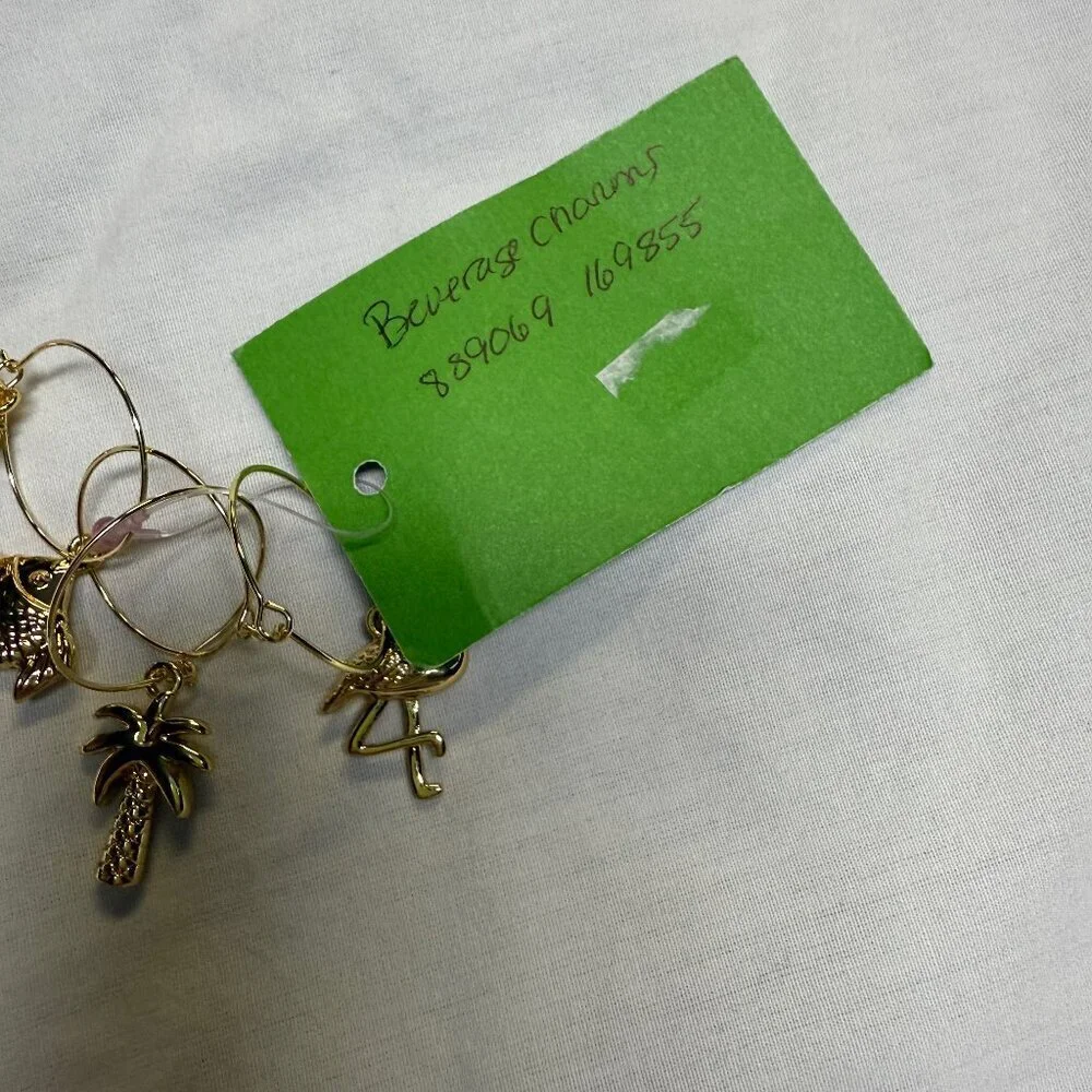 Lilly Pulitzer Gold Beverage‎ Charms Set of 4 Flamingo Palm Fish Pineapple NWT